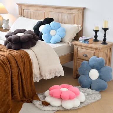 Flower Shaped Pillow, Cute Decorative Throw Pillows with Soft Rabbit Fur for Couch Bed Chair Floor, Christmas Pillow Seating Cushions with Room Décor for Bedroom Living Room(14.9 Inches, Brown) - Image 4