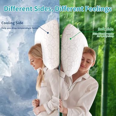 WGAKCED Cooling Pillows for Sleeping 2 Pack, Adjustable Shredded Memory Foam Pillows Queen Size Set of 2, Firm Bed Pillows for Side Back Stomach Hot Sleepers, Cold Pillow with Removable Washable Cover - Image 2