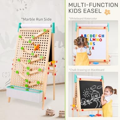Wingyz 4-in-1 Adjustable Kids Art Easel with Magnetic Whiteboard & Chalkboard - Wooden Drawing Board with Marble Run for Kids- Creative Gift for Toddlers Ages 2-4, 4-8, 8-12 - Image 2
