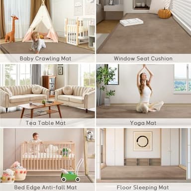 ILPEOD Baby Play Mat for Floor Tummy Time Mat Nursery Rug Muscle Mat Area Rug Playroom Rug Tatami Mat 6'7"x6'7" Memory Foam 1.3" Thick Crawling Mat for Babies,Toddlers, Infants, Kids,Floor Mat(Brown) - Image 7