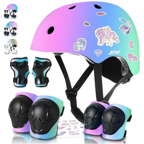 Kids Helmet and Pads Set for Skateboard & Bike - Adjustable Toddler Safety Gear with Cool Color Gradient for Boys Girls 3-5-8-14 Years Old, for Scooter, Rollerblading, Longboard - Image 1