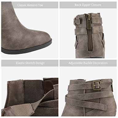 TOETOS Women's Chunky High Heel Ankle Boots Close Toe Fall Heeled Booties Shoes,Size 7,Taupe,CHICAGO-03 - Image 3