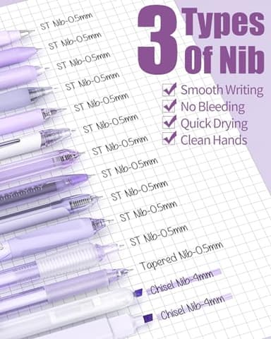 Four Candies 14Pack Pastel Gel Ink Pen Set,Cute Retractable 0.5mm Fine Point Pen,11 Pack Black Ink and 1 Pc Purple Ink Pens with 2Pcs Highlighter for School, Office, Mothers Day Gifts(Purple) - Image 3