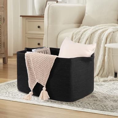 OIASKET 95L Extra Large Blanket Basket, 24" x 16.9" x 14.2" Woven Storage Basket for Living Room, Rectangle Nursery Blanket Storage for Toys, Towels, Dirty Clothes (Black) - Image 3