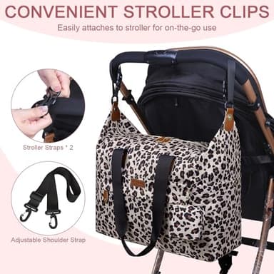 Pritent Diaper Bag Tote - Diaper Baby Bags with Pacifier Case, Shoulder Straps, Stroller Clips, Waterproof Large Mommy Maternity Travel Baby Bag for Mom and Dad, Leopard, Medium - Image 4