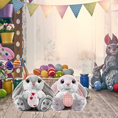 Nleio Easter Bunny Rabbit Stuffed Animal, 8.5" Bunny Plush with Floppy Ears, Huggable & Washable, Baby Stuffed Animals Plush Toy for Girls Boys Kids Friends Easter Birthday Gifts (Gray) - Image 2