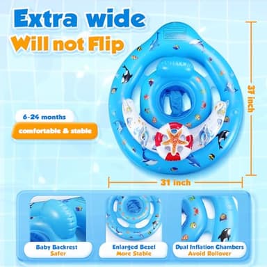 Baby Pool Float with Canopy UPF50+ Sun Protection, Inflatable Kids Pool Floats with Toy Play Console for Baby 6-36 Months, Infant Swimming Float with Adjustable Safety Seat for Boys Girls - Image 5