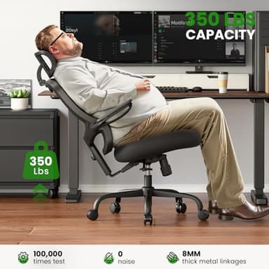 Ergonomic Office Chair Big and Tall - 6'5" Tall Max, 350Lbs Capacity Computer Desk Chairs Over 10 Hours Comfortable, with Adjustable Mesh High Back, Lumbar Support, 3D Headrest, Flip-up Arms - Image 6
