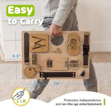 Montessori Busy Board for Toddlers, Premium Wooden Toddler Busy Board for 1 2 3 Year Old with 10 Educational Activities for Fine Motor Skills, Sensory Activity Toy for Travel, Gift for Boys & Girls - Image 6