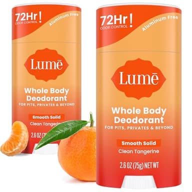 Lume Whole Body Deodorant - Smooth Solid Stick - 72 Hour Odor Control - Aluminum Free, Baking Soda Free and Skin Safe - 2.6 Ounce (Pack of 2) (Clean Tangerine) - Image 1
