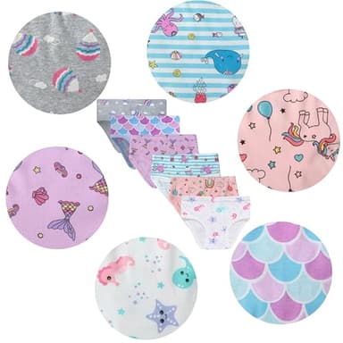 Slenily Little Girls Underwear Parachute Prints Kids Cool Mermaid Panties Soft Cotton Comfort Breathable Briefs Toddler Flower Undies (Pack of 6) Size 3T - Image 2