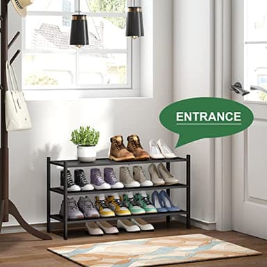 kiplant Black Long Shoe Rack, 3-Tier Bamboo Wood Shoe Rack for Entryway, Stackable | Foldable | Natural, Shoe Organizer for Hallway Closet, Free Standing Shoe Racks for Indoor Outdoor - Image 6