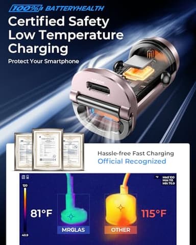MRGLAS 125W USB C Car Charger, [Mini & Metal] USB C Car Charger Adapter Fast Charging PD65W & QC60W Dual Port Type C Car Cigarette Lighter USB Charger for iPhone 16 15 14 Pro Max S25 MacBook-Pink - Image 6