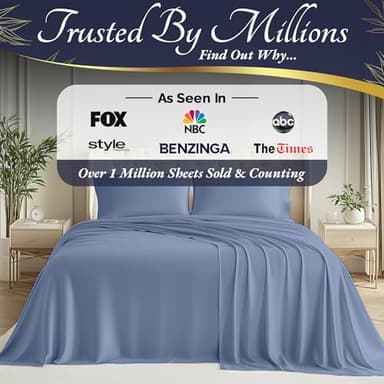 DECOLURE 100% Viscose Derived from Bamboo Sheets King Size 4pcs - Ultra Soft & Luxuriously Cooling, 17" Deep Pocket, Double Stitching, Perfect for Hot Sleepers - King Bed Sheets (Light Blue) - Image 6