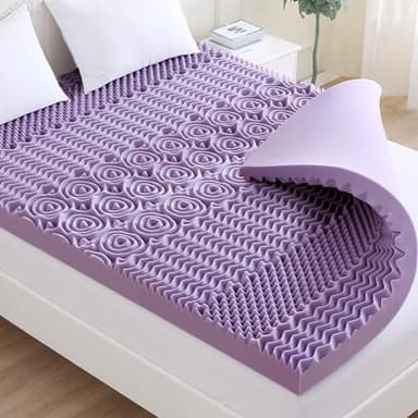 MUXHOMO 3 Inch 7-Zone Queen Mattress Topper, Egg Crate Foam Mattress Topper Queen Size for Back Pain, Lavender Cooling Gel Infused Bed Pad, CertiPUR-US and Oeko-TEX Certification (60"×80") - Image 1