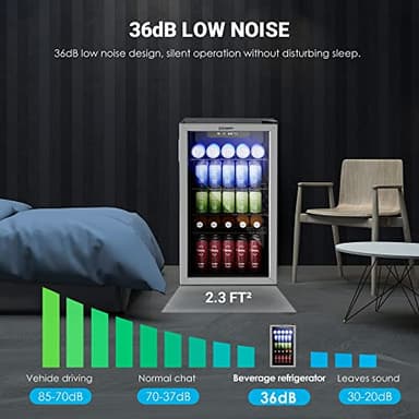 EUHOMY Beverage Refrigerator Cooler, 130 Can Mini Fridge with Glass Door for Soda Beer or Wine, Beverage Cooler for Home, Office, Bar with Adjustable Removable Shelves, Silver - Image 8