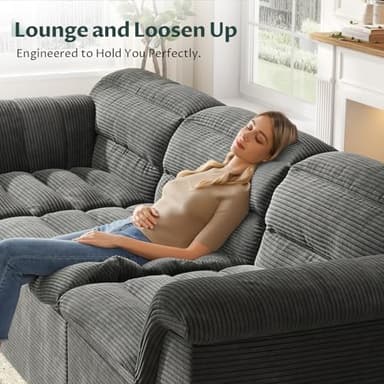 SUNG7 112" Modular Cloud Sectional Couch with Ottoman, Modern Upholstered Compressed Sofa with Deep Seat, Comfy L-Shape Corduroy Couches for Living Room, No Assembly Required, Dark Gray - Image 6