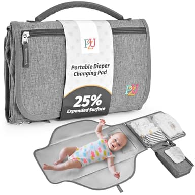 PZU Portable Diaper Changing Pad - Changing Pad Portable with Wipes Pocket, Waterproof Diaper Changing Mat, Portable Changing Pad for Baby, Newborn Gift（Grey） - Image 1