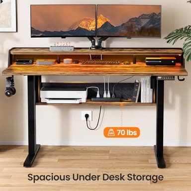 ErGear Standing Desk, 55" x 28" Electric Height Adjustable Desk with Shelves, Vintage Brown - Image 8