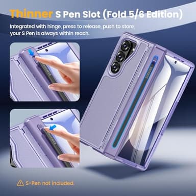 Caka for Samsung Galaxy Z Fold 6 Case [Thinner S Pen Holder] [Hidden Kickstand] [Hinge Protection] [Screen Protector] Full Body Hard Shockproof Phone Cover with Anti-Slip Textured for Fold6 - Purple - Image 3