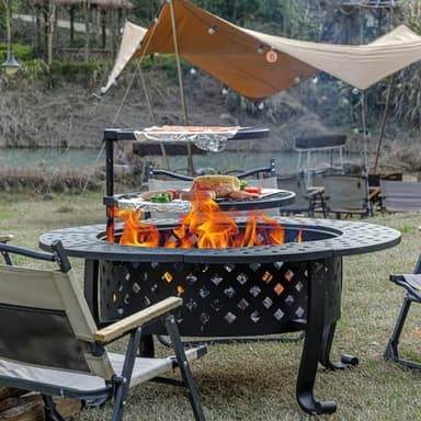 Panovue 42 Inch Fire Pit with 2 BBQ Grills, Wood Burning Fire Pits for Outside with Lid & Fire Poker, BBQ& Outdoor Firepit & Round Metal Table 3 in 1 for Patio, Picnic, Party - Image 3