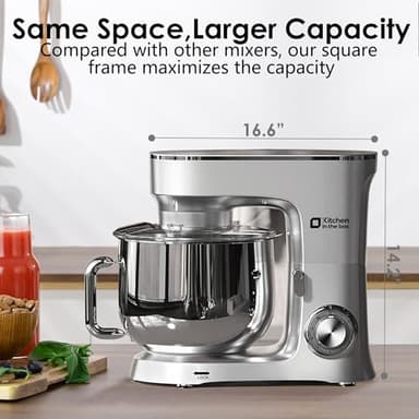 Kitchen in the Box Stand Mixer, 900W 8.5 QT Kitchen Electric Mixer, 10-Speed Large Capacity Tilt-head Food Mixer with Dough Hook, Wire Whip, Flat Beater & Splash Guard (Silver) (Renewed) - Image 6