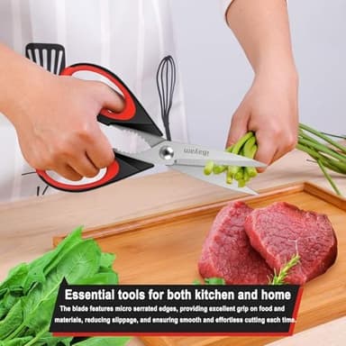 iBayam Kitchen Scissors All Purpose Heavy Duty, Kitchen Utensils Set, Stainless Steel Cooking Utensils Gadgets, Meat Poultry Food Shears Dishwasher Safe Utility Tools Home Gift, with Protective Sheath - Image 4