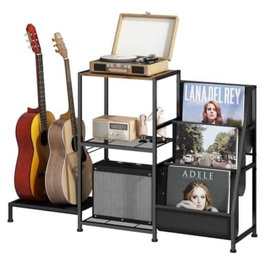 Wisdom Star Guitar Stand for Multiple Guitars with Amp Shelf and Table, 3-layer Vinyl Record Storage Rack, Display Rack for Music Room - Image 1