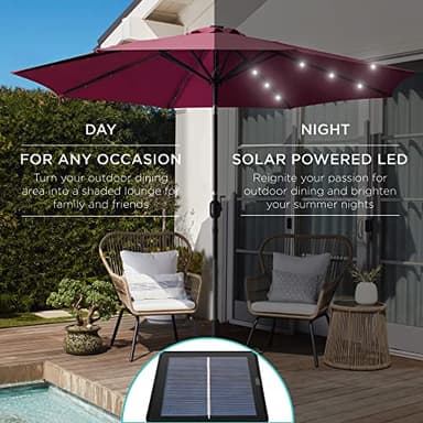 Best Choice Products 10ft Solar Polyester LED Lighted Patio Umbrella w/Tilt Adjustment and UV-Resistant Fabric - Burgundy - Image 3