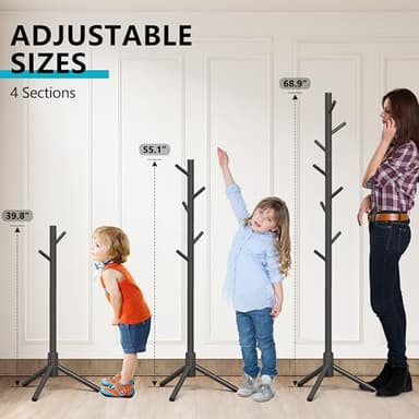 Z&L HOUSE Coat Rack Freestanding, Pure Natural Solid Wooden Coat Tree, 8 Hooks And Adjustable Height Floor Hanger, Used In The Bedroom Living Room Office To Hang Clothes, Hats, Bags - Image 5