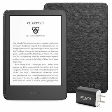 Kindle Essentials Bundle including Kindle (2024 release) - Black, Fabric Cover - Black, and Power Adapter