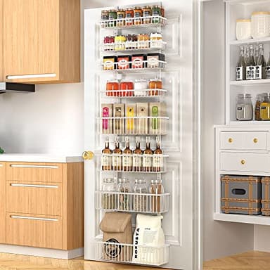 Moforoco White Over The Door Pantry Organizer, Pantry Organization and Storage, Metal Hanging Spice Rack Shelves Door, Seasoning Shelves, Laundry Room Organization, House and Kitchen Essentials - Image 7