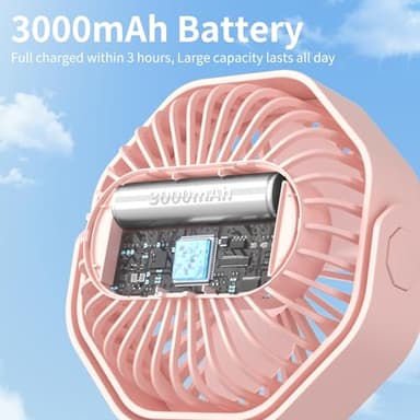 Lerat Portable Stroller Fan with Flexible Tripod, 3 Speeds Rechargeable Handheld Personal Fan, 360°Rotate Battery Operated Clip On Fan for Car Seat Crib Bike Treadmill Pink - Image 7