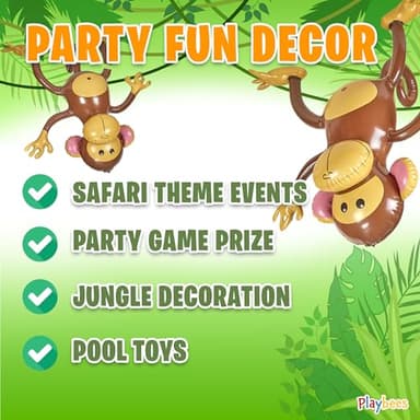 Playbees Large Inflatable Monkey 27" - 3 Pack Blow Up Animal Party Favors - Inflatables Jungle Decor, Monkeys for Baby Shower, Safari Birthday Kids & Toddlers Decorations, Kids Animal Party Supplies - Image 7