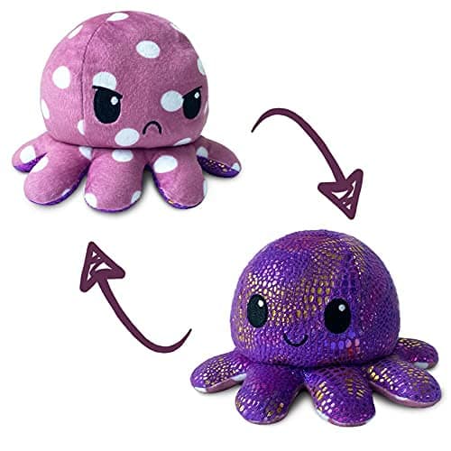 TeeTurtle - The Original Reversible Octopus Plushie - Purple Polka Dot + Shimmer - Cute Sensory Fidget Stuffed Animals That Show Your Mood - Image 1