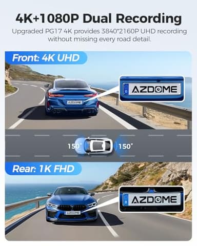 AZDOME PG17 12" 4K Mirror Dash Cam Front and Rear, Wi-Fi 6 Rear View Mirror Camera with 64GB Card, Voice Control Dash Camera for Car, Rearview Mirror Camera with GPS Night Vision Parking Assistance - Image 3