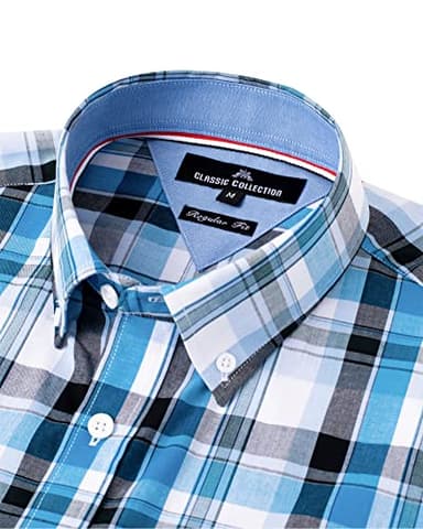 Alimens & Gentle Men's Plaid Button Down Shirts Cotton Long Sleeve Dress Shirts Regular Fit Gingham Shirts - Image 3