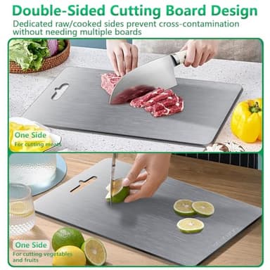 Titanium Cutting Boards for Kitchen [Set of 3], Double Sided Pure Titanium Cutting Board | Easy to Clean | Dishwasher Safe | Food-Grade Raw & Cooked Foods or Outdoor Camping Chopping Board - Image 5