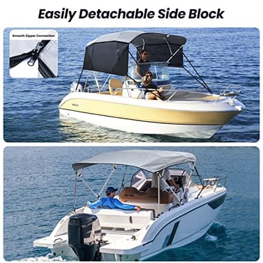 KAKIT 3 4 Bow Bimini Tops with Mesh Sidewalls Support Poles for Boats Marine Grade Canvas Top Includes 2 Straps Storage Boot 1 Inch Aluminum Frame - Image 4
