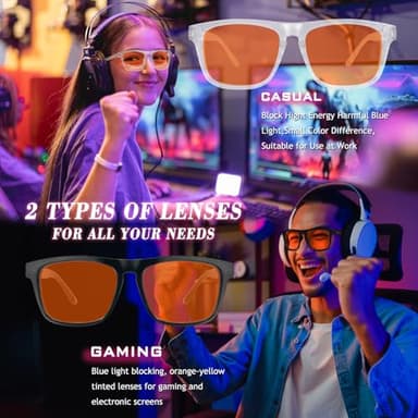 HMITY 2 pack 99% Blue Light Glasses Men Woman, Computer Gaming Glasses for Men, Blue Light Filtering Amber Lenses Anti-Fatigue & Eye Strain(A1 Black & Transparent) - Image 6