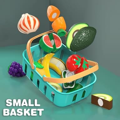 Cutting Play Food Toys For Kids, Pretend Play Kitchen Accessories, Fake Fruits/Vegetables Set With Shopping Storage Basket, Plastic Board And Knife, Birthday Gifts/Educational Toy For Toddler Children - Image 5