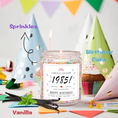 Homsolver 40th Birthday Gifts for Women Ideas, Happy 1985 40th Birthday Candle Gifts-Limited Edition 1985 Handmade Candles (Vanilla Birthday Cake Scent with Sprinkles) - Image 2