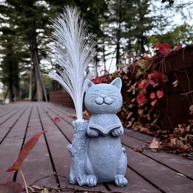 RCTTICUU Cat Solar Garden Statues,Resin Cat Figurine Reading a Book and 7-Color Changing Optical Fiber with Solar Lights, Lawn Decor Outdoor Statue for Patio,Balcony,Yard,Lawn Ornament - Image 8