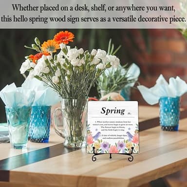 seclate Spring Decor, Spring Definition Wooden Sign, Spring Floral Desk Wood Decor with Iron Stand, Ideal Gifts Desk Decorations for Home Office Bedroom Shelf Table Centerpieces - B01 - Image 6