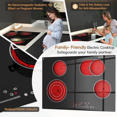 Zarbaco 30 inch Electric Cooktop 4 Burner, 7200W Built-in Stove Top Burner with Sensor Touch Control, Radiant Electric Ceramic Cooktop with Safety Lock, 9 Level Power, 99 Min Timer - Hard Wire - Image 5