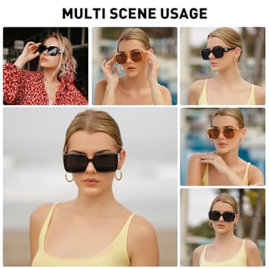 Fozono Oversized Square Polarized Sunglasses for Women Retro Luxury Shades Trendy Vintage Thick Frame Sun Glasses FZN811 Black Grey - Image 2