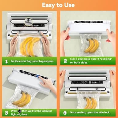 Food Storage Vacuum Sealer Machine, 75KPA Strong Suction, Dry/Wet Modes, 20 Vacuum Seal Bags for Food, Digital Countdown Timer, Compact Lightweight, Ideal for Home Kitchen Use - Image 2