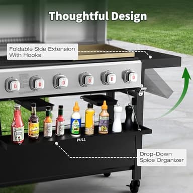 Brand-Man Griddle Grill Combo 6-Burner, 2 in 1 Versatile Propane Gas Grill and Griddle with Double Stainless Steel Lids, BBQ Combo for Outdoor Kitchen & Backyard Barbecue Cooking - Image 7