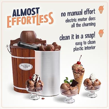 Nostalgia Electric Ice Cream Maker - Old Fashioned Soft Serve Ice Cream Machine Makes Frozen Yogurt or Gelato in Minutes - Fun Kitchen Appliance - Vintage Wooden Style - Dark Wood - 6 Quart - Image 5