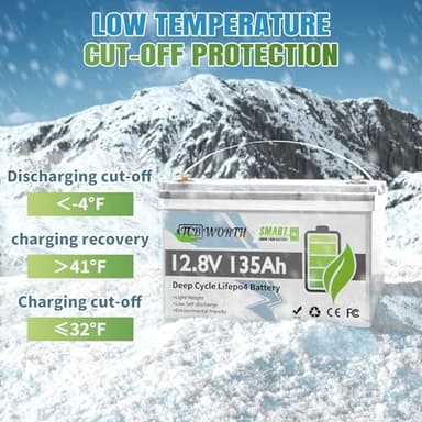 TCBWORTH 12V Lithium Battery 135Ah Bluetooth, Rechargeabel Deep Cycle LiFePO4 Batteries, 100A Smart BMS with Low-Temp Protection, Perfect for RV, Solar, Boat, Marine, Trolling Motor - Image 6